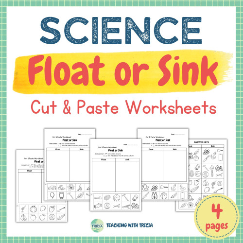 Science - Float or Sink: Cut & Paste Worksheets, Black/White, Coloring ...
