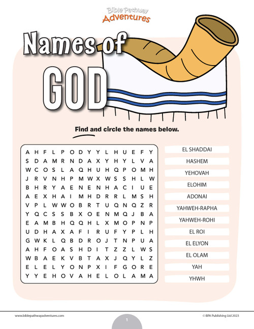 Names of God Bible word search puzzle
