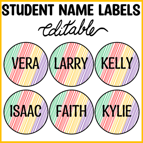 Printable Bright Round Student Name Labels, Editable Classroom Labels ...