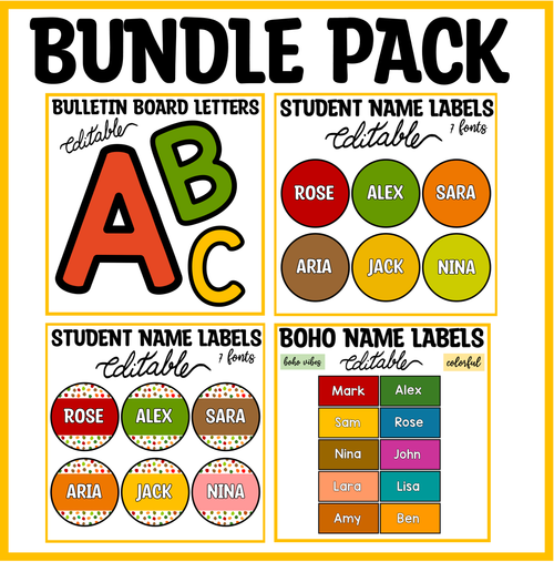 Printable Bright Alphabet Letters, Nametags Bundle Pack, Fall