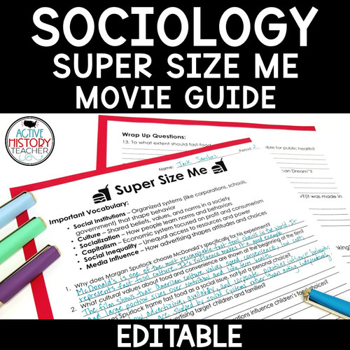 Sociology Super Size Me Movie Guide No Prep Video Guide Sub Plans ...