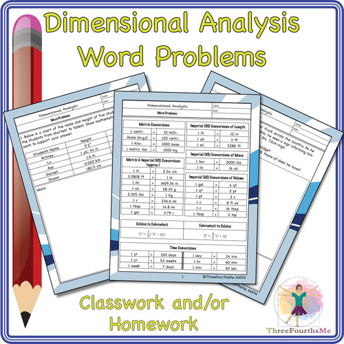 Dimensional Analysis Word Problems Classwork and/or Homework Amped Up