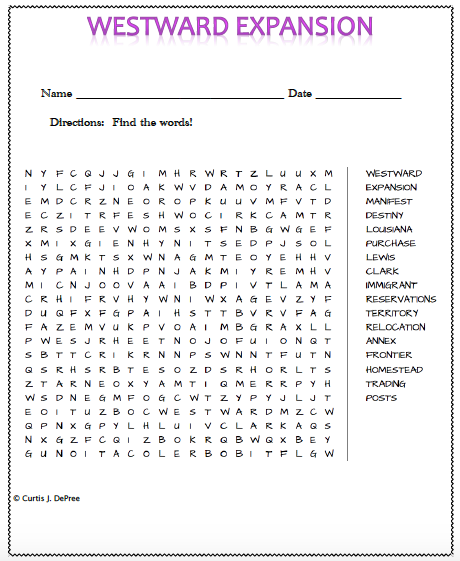 Westward Expansion Word Search