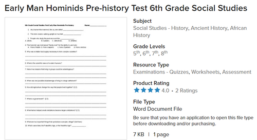early man hominids pre history test 6th grade social studies amped up learning