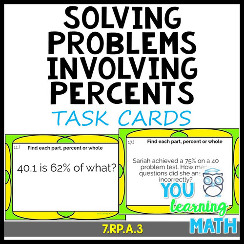 Solving Problems involving Percents: 20 Task Cards - Amped Up Learning
