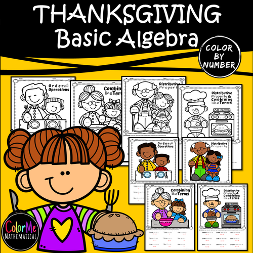 THANKSGIVING DINNER - Basic Algebra Color By Number Worksheets