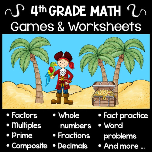 Fourth Grade Math Games and Worksheets - Word Problems, Compare Decimals & Fractions, Factors, Multiples, Prime Numbers...