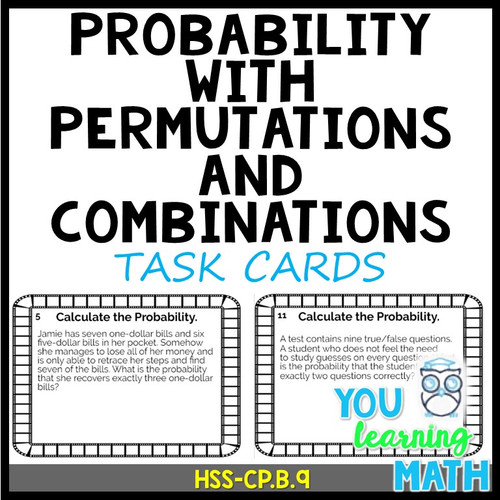 Probability involving Permutations and Combinations: 20 Task Cards ...