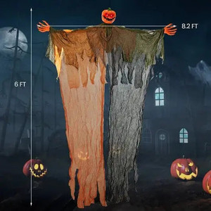 6 Feet Hanging Pumpkin Ghost with Red Glowing Eyes and Bendable Arms Cool Brand Designs