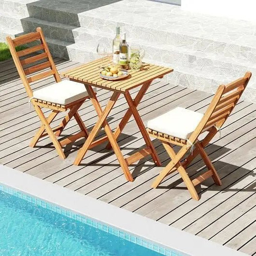 Folding Chair Table Set with Soft Seat Cushions and Table - White - Cool Brand Designs