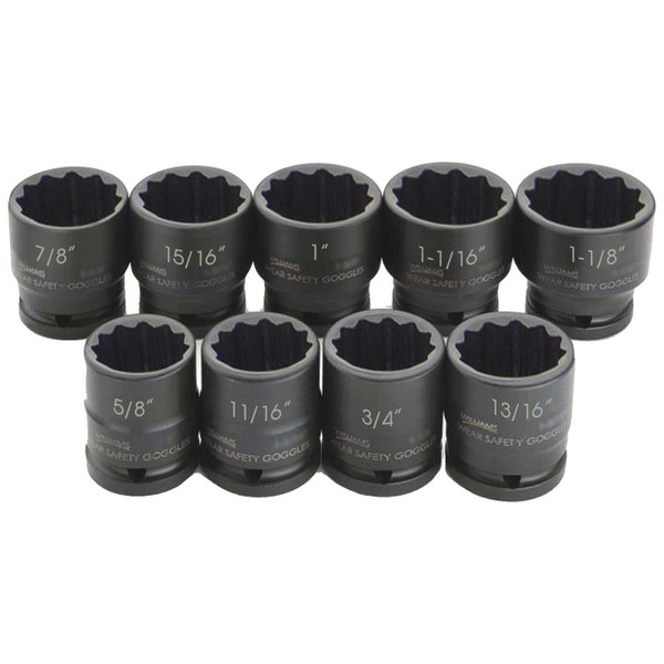 Williams 3/4″ Drive Shallow Skirt Impact Sae Socket Set - 12 Point (9 Piece)