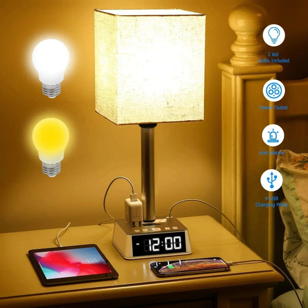 Table Lamp, 4 USB Ports & AC Power Outlets, Alarm Clock DC-THE CEO