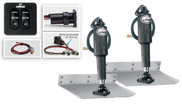 Lenco 9inx12in Standard Mount Trim Tab Kit 12v Standard Integrated Switch