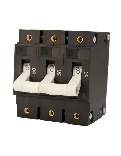 Egis C Series White Toggle Panel Mount Circuit Breaker Triple Pole Ac 50 Amp Retail Pack
