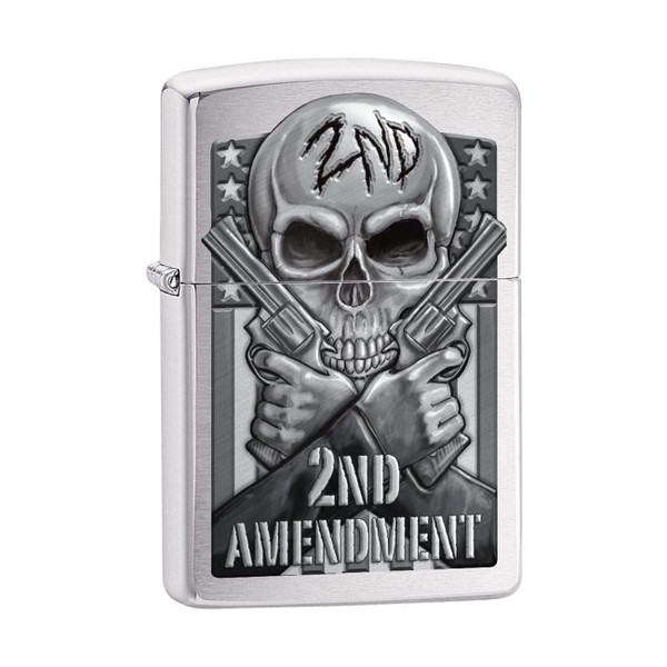 *78702* Zippo 78702 Windproof Lighter Second Amendment Skull And Guns Brushed Chrome