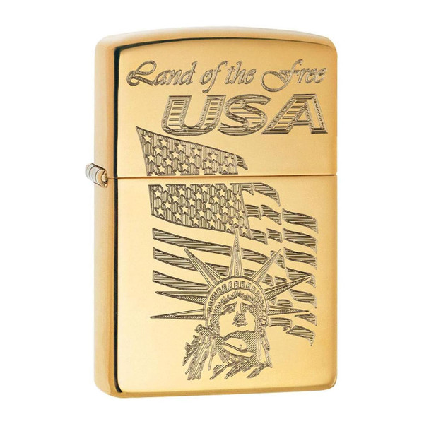 *254blady* Zippo 80681 Windproof Lighter Usa Land Of The Free Engraved High Polish Brass