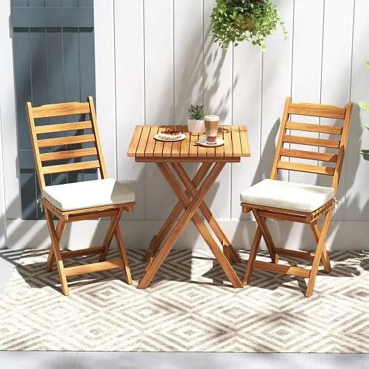 Folding Chair Table Set with Soft Seat Cushions and Table - White - Cool Brand Designs