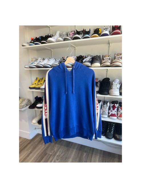 Gucci Sylvie Web Accent Crew Neck Hoodie Blue (Pre-Owned)