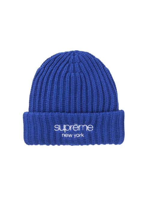 Supreme Chunky Rib Classic Logo Beanie Blue