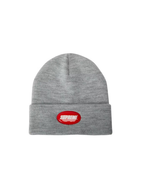 Supreme Rubber Patch Beanie Heather Grey
