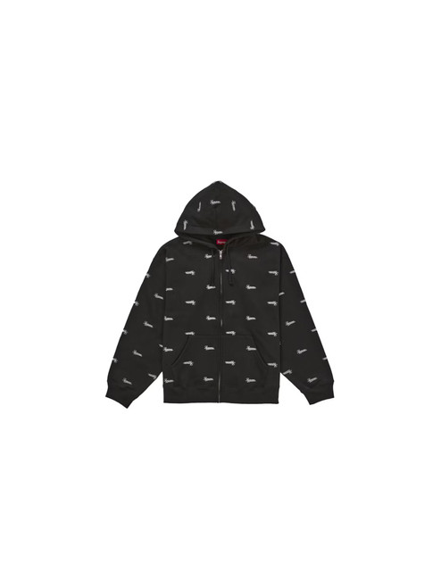 Supreme Repeat Script Zip Up Hoodie Black