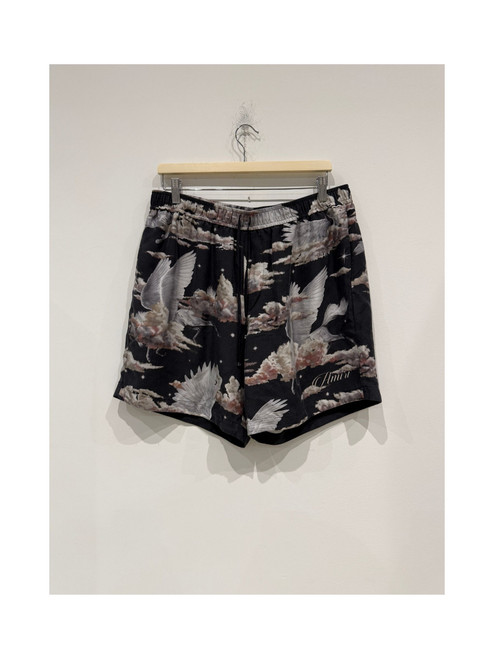 Amiri Pegasus Logo Silk Shorts Black
