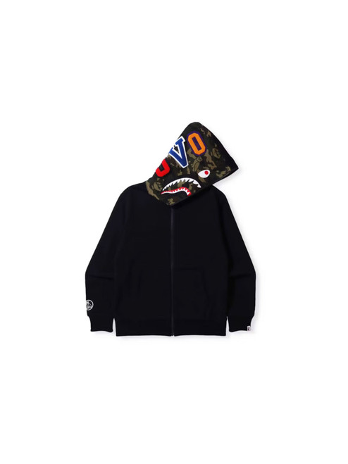 BAPE x OVO Woodland Camo Shark Reversible Full Zip Hoodie Black
