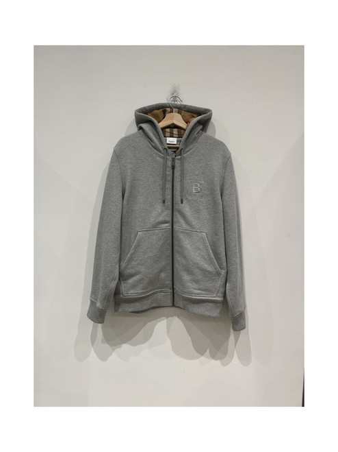 Burberry Logo Zip Up Hoodie Grey