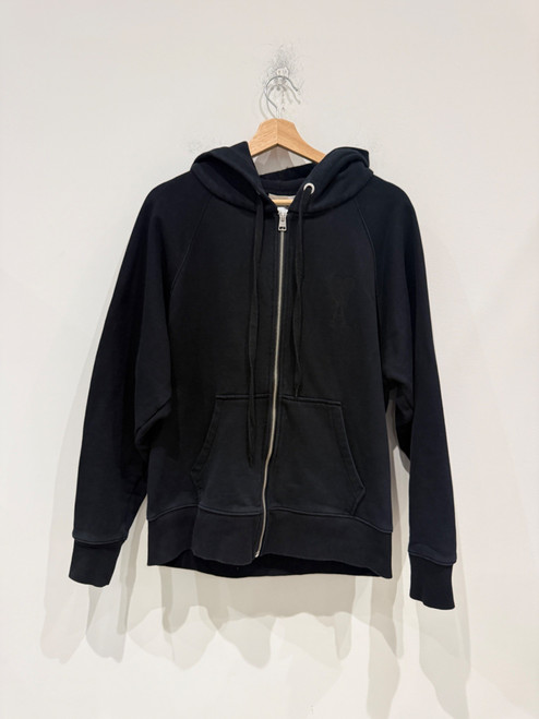Ami Paris Logo Detailed Zip-Up Hoodie Black (Pre-Owned)