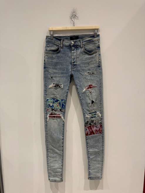 Amiri Pajama Art Patch Skinny Jeans Light Blue (Pre-Owned)