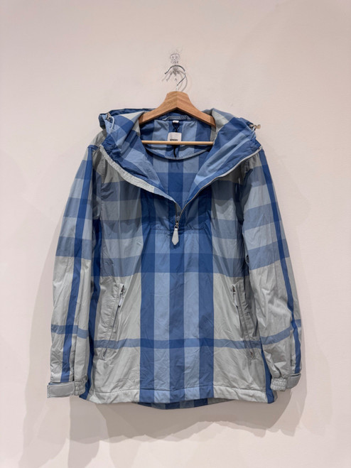 Burberry Check Packaway Half-Zip Hooded Jacket Blue (Pre-Owned)