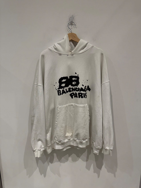 Balenciaga Hand Drawn BB Icon Large Fit Hoodie White/Black (Pre-Owned)