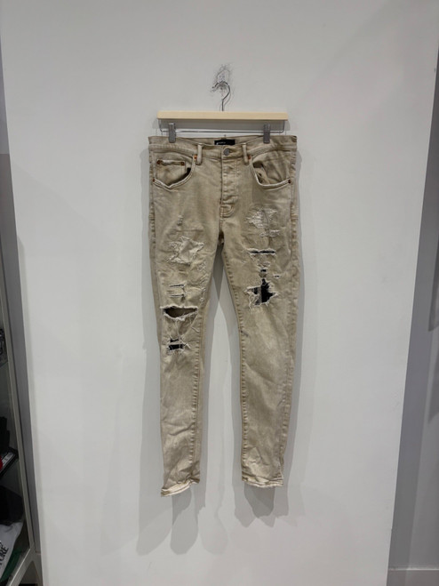 Purple Brand Heavy Repair Plaid Patch Skinny Jeans Beige (Pre-Owned)