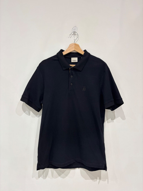 Burberry Monogram Motif Cotton Pique Polo Black/Archive Beige (Pre-Owned)