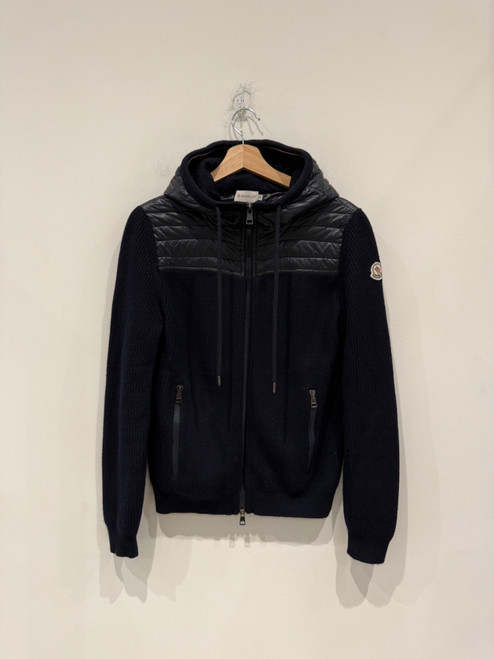 Moncler Panelled Knitted Wool Cardigan Navy (Pre-Owned)