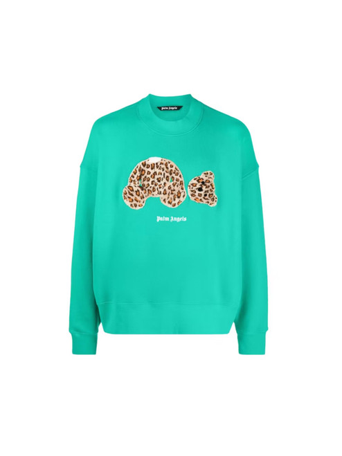 Palm Angels Leopard Bear Sweatshirt Forest Green/Brown