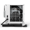 Rear view of the AprilAire E050W dehumidifier showing internal fan assembly and power cord location.
