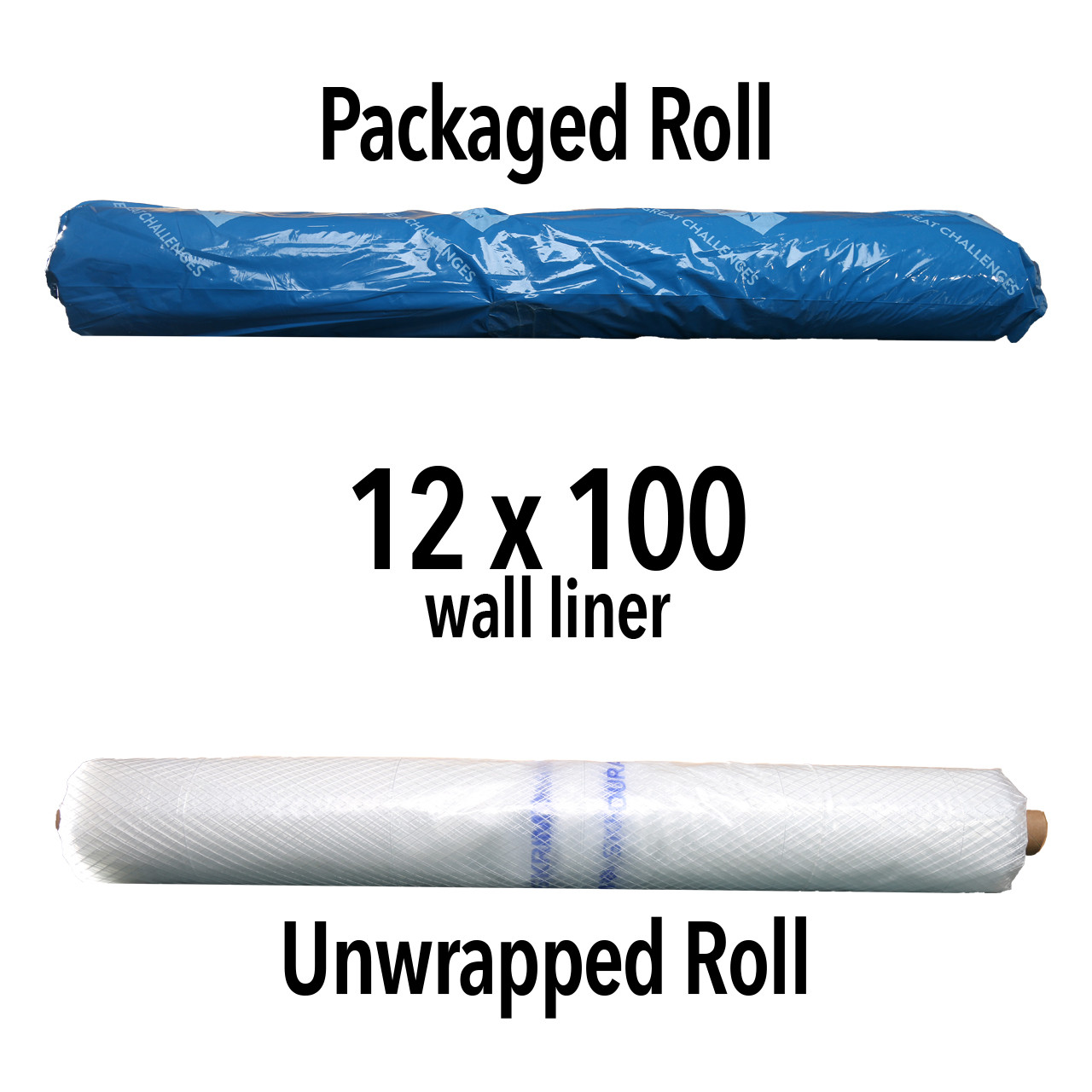 Packaging pictures for the wall vapor barrier, 12 foot by 100 foot