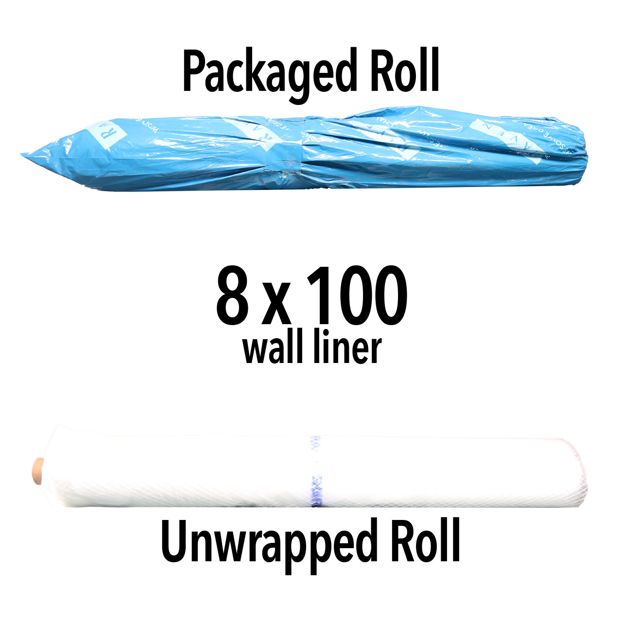 Packaging pictures for the wall vapor barrier, 8 foot by 100 foot