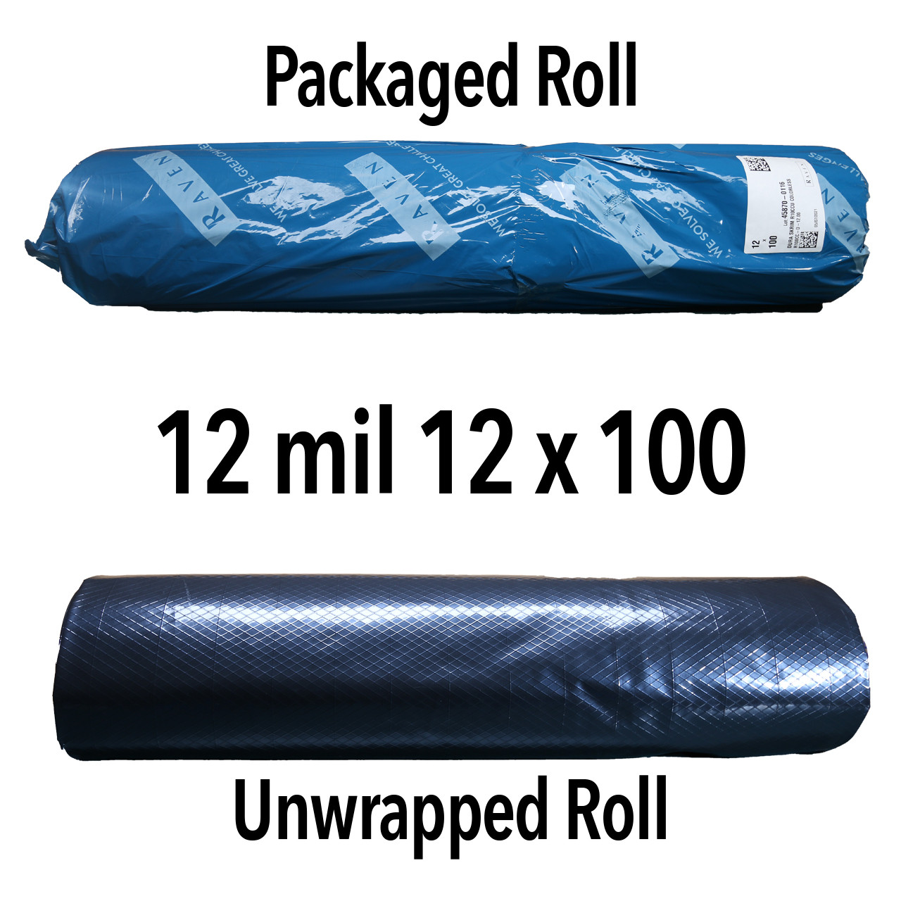 A packaged and unwrapped roll of 12 mil 12 foot by 100 foot liner.