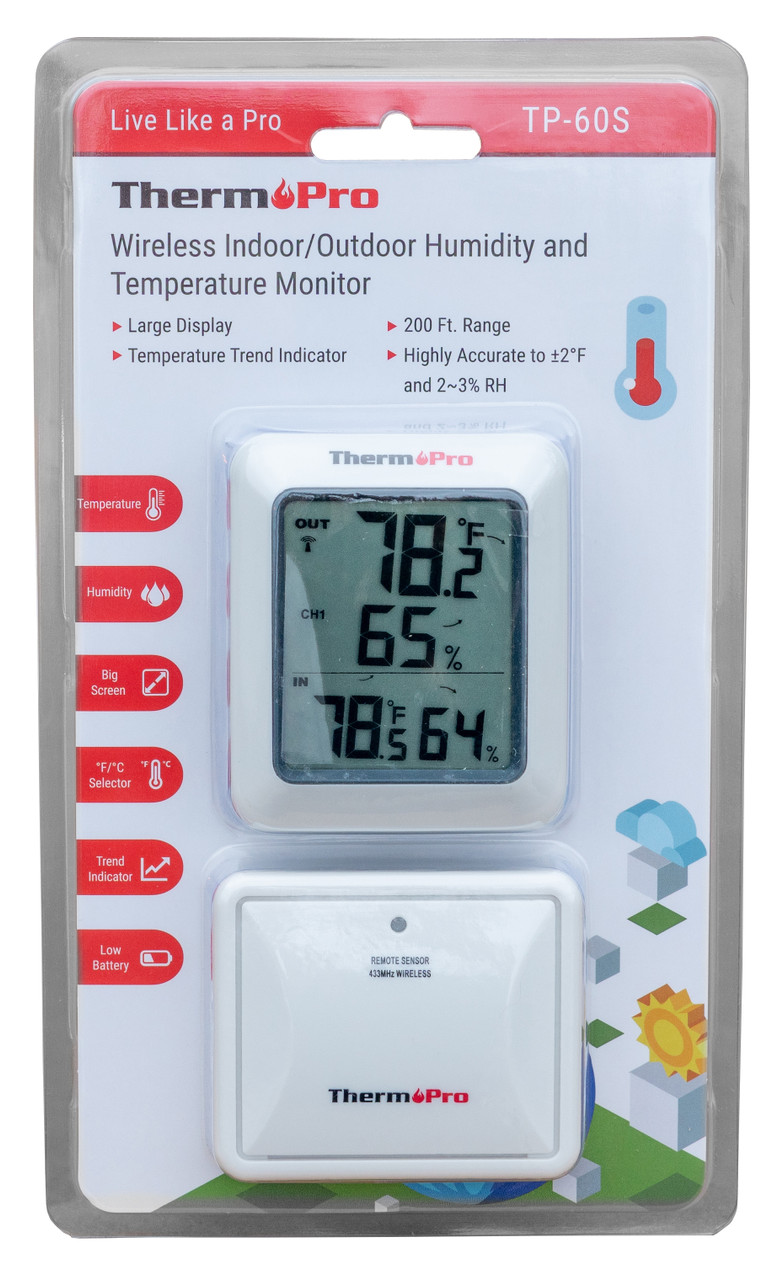 ThermoPro TP-60S Digital Hygrometer Indoor Outdoor Thermometer Humidity Monitor