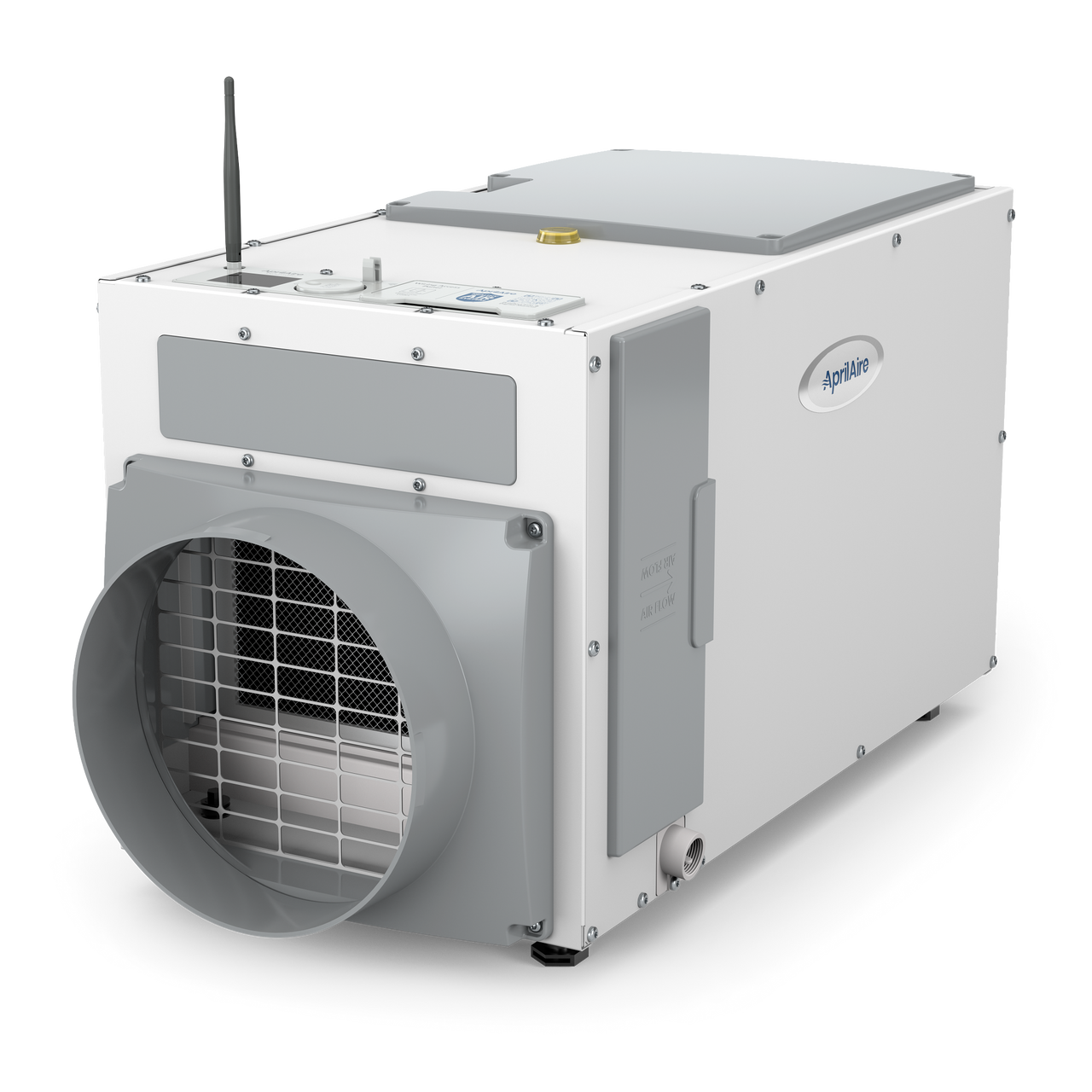 Front view of Wi-Fi Aprilaire Dehumidifier with controls mounted on top