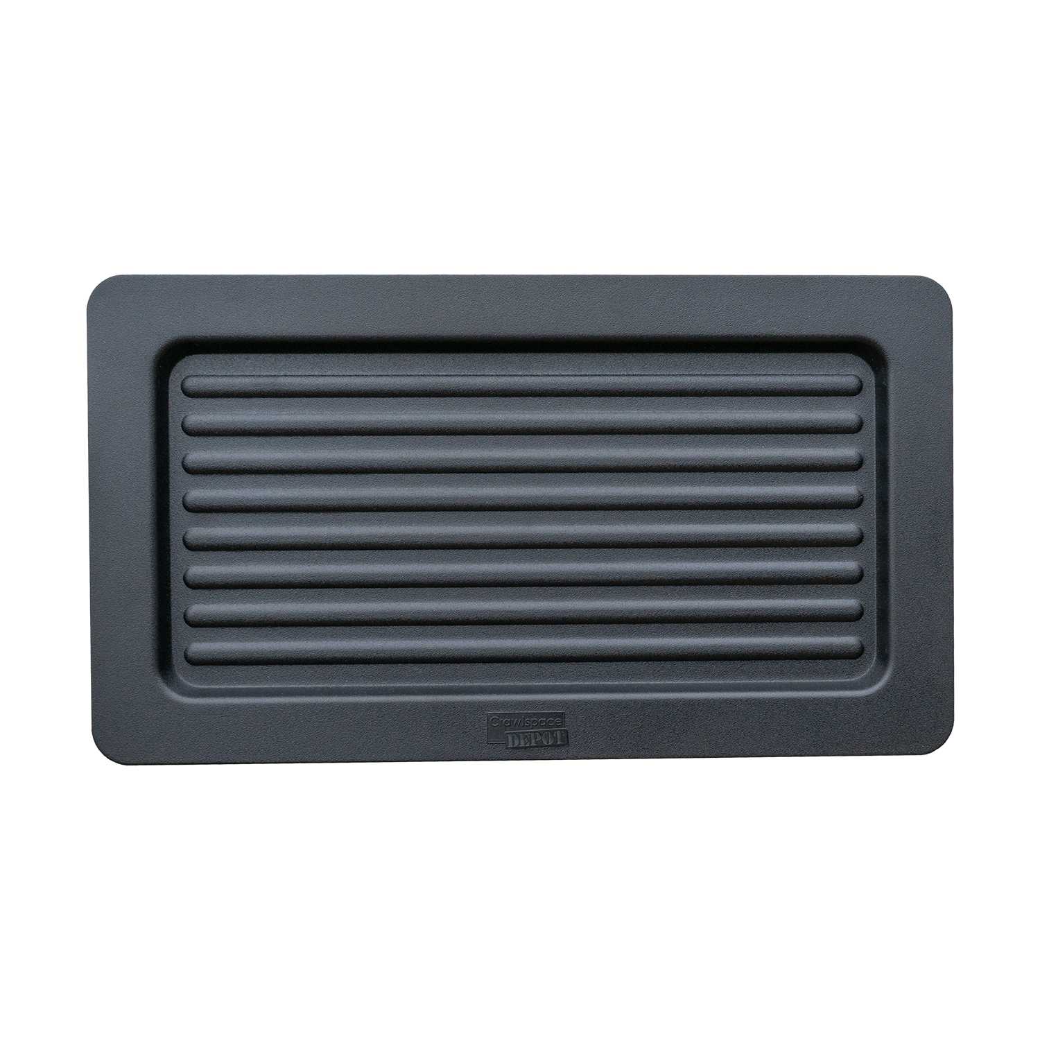 Front view of exterior foundation vent cover designed to seal standard 16x8 foundation vent openings for encapsulated crawl spaces