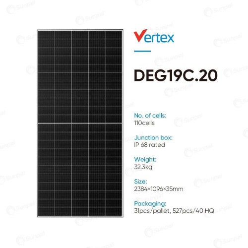 High Quality Trina Solar Vertex Series N-Type 590W–660W Bifacial Double Glass PV Panel Half-Cell Industrial Module