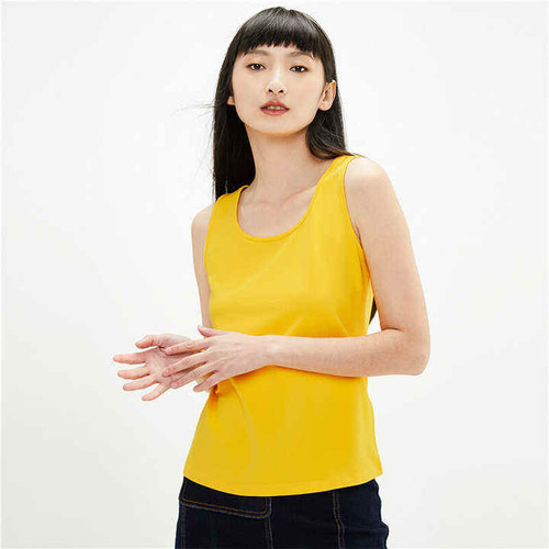 Women Stretch Cotton Tank Top Slim Fit Scoop Neck Nude Seamless Look Under Jackets