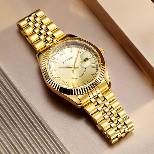 Sinobi Luxury Gold Watch for Men – Custom Logo Quartz Wristwatch