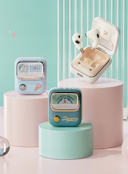 Most  Selling Cute Doraemon TWS Bluetooth Earphones 5.0 Wireless Stereo Earbuds with Charging Case