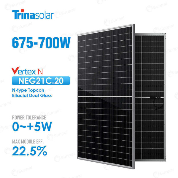 Advanced 535W–555W Trina Vertex N-Type Bifacial Solar Module for Residential and Commercial Use