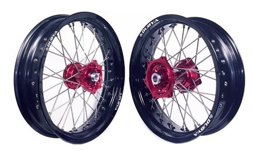 Dubya Supermoto Wheel Set  
Red Hub, Black Rim, Red Nips