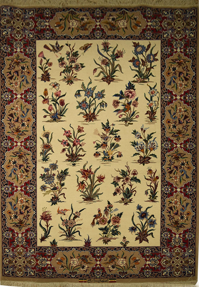 3'8 x 5'5 Persian Isfahan Rug Wool & Silk signed by master weaver 3'8 x 5'5 Persian Isfahan Rug Wool & Silk signed by master weaver